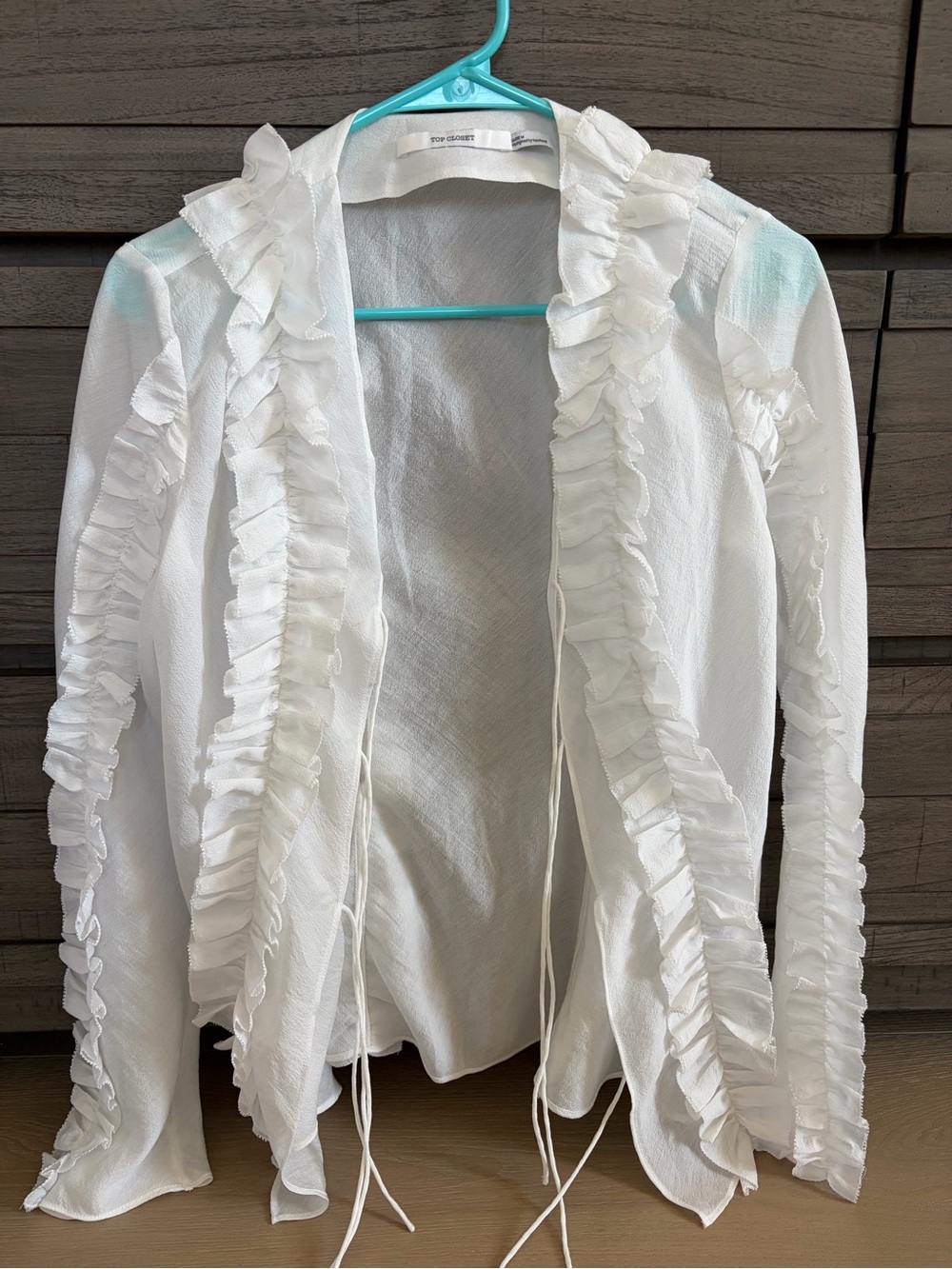 Lightweight White Ruffle Open Front Jacket